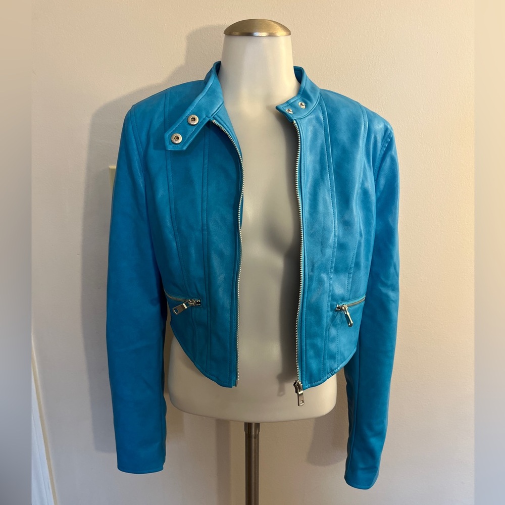 NWOT 7 For All Mankind Faux Leather Moto Jacket, Sz S